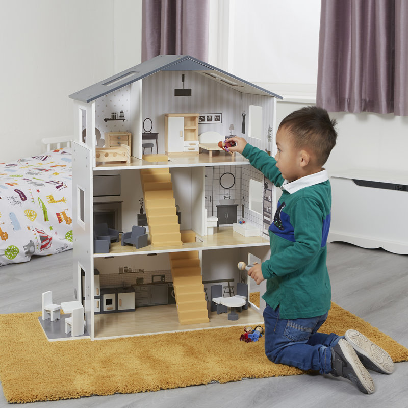  Kids Dolls House with Handcrafted Wood Furniture Accessories