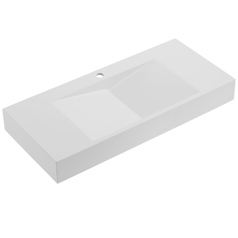 36 in. Wall-Mount or Countertop Bathroom Sink V-Shape Drain Solid Surface Material, White