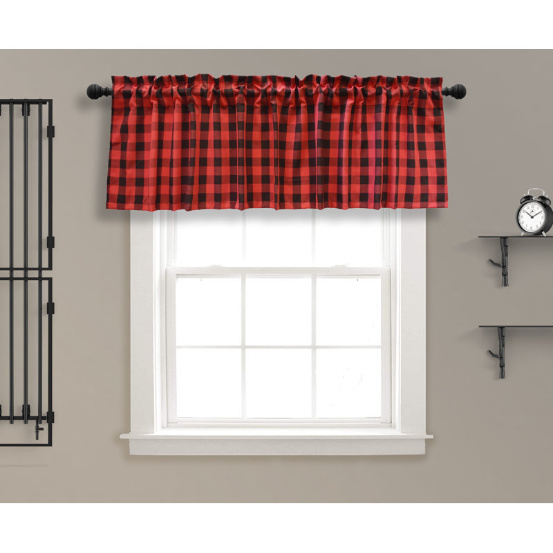 Rashara Plaid Tailored Window Valance, Black/Red, 56" W x 14" L