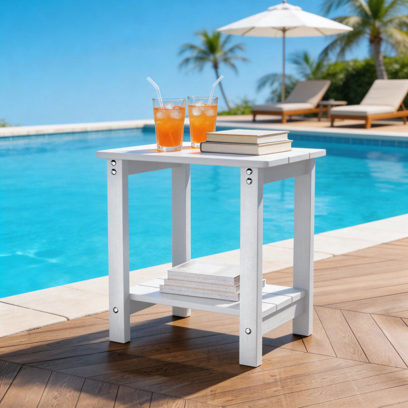 Aliah HIPS Outdoor Side Table Adirondack 2-Tier End Table Weatherproof & Durable Patio Table Outdoor End Table for Patio, Poolside, and Lawn