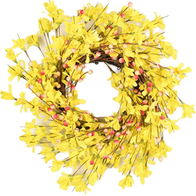 18" Farmhouse Faux Spring Summer Berry Forsythia Wreath For Front Door