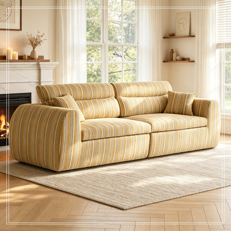 Chenille Striped Compression Sofa with 2 pillows, Yellow+Black