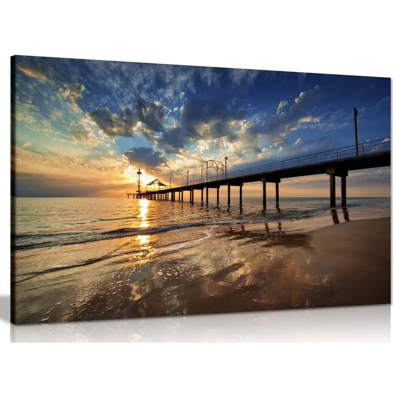 Pier At Sunrise Sea - Wrapped Canvas Print, 41cm H x 61cm W