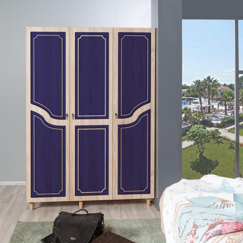 Rummel 3 Door Manufactured Wood Wardrobe, Blue