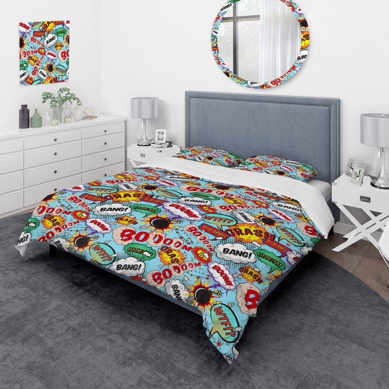 Comic Bang and Boom - Ensemble de housse de couette moderne - Microfibre de polyester