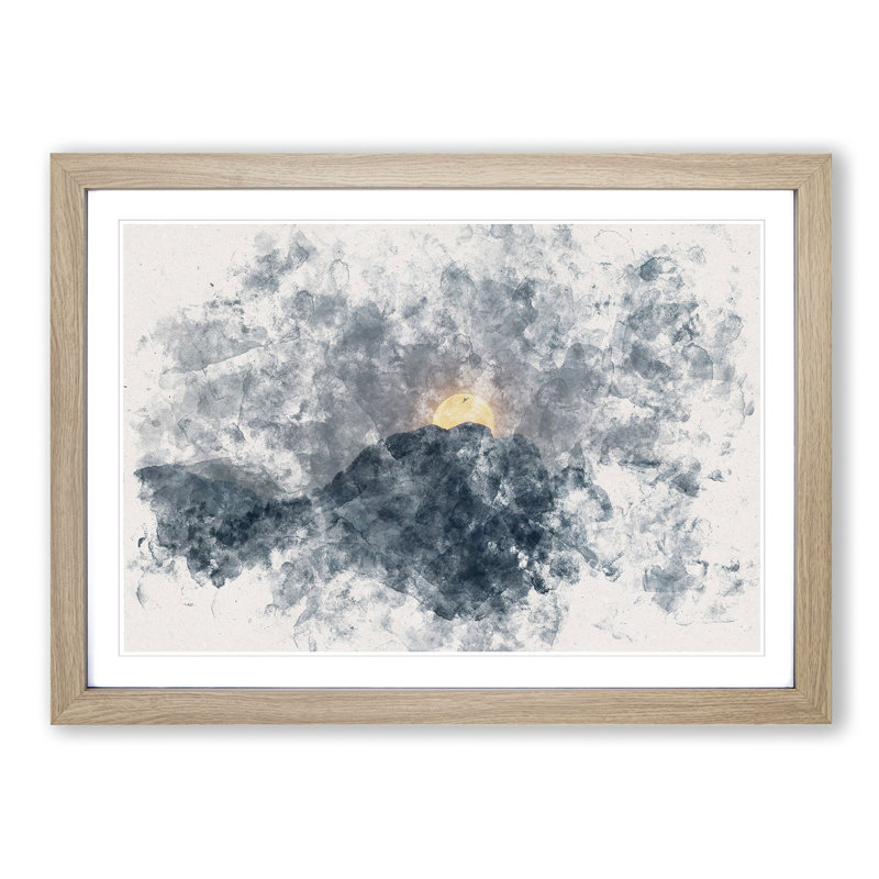 Moon Behind the Mountains in Canada - Picture Frame Painting Print, Oak Framed, 40cm H x 60cm W x 2cm D