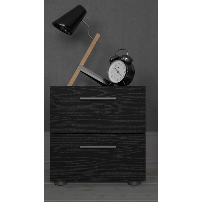 40 cm W Bedside Table, Black Woodgrain