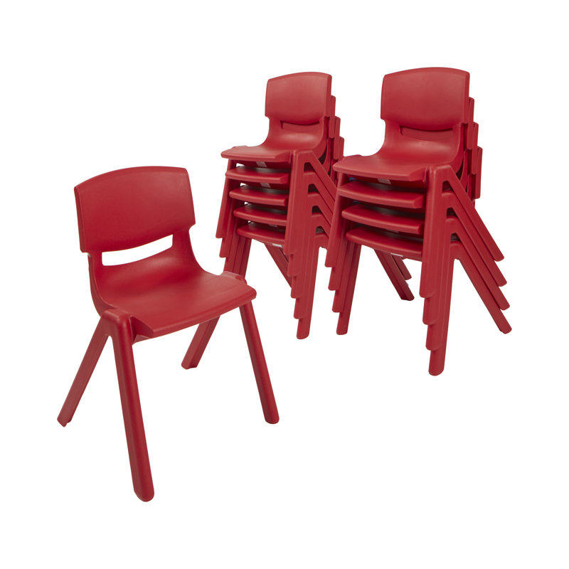 ECR4Kids Plastic School Stackable Chair, 12in, Classroom Furniture, 10-Piece, Red