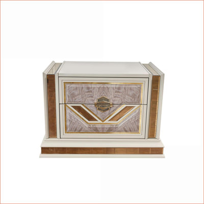Table de chevet moderne à 2 tiroirs en bois Omari beige