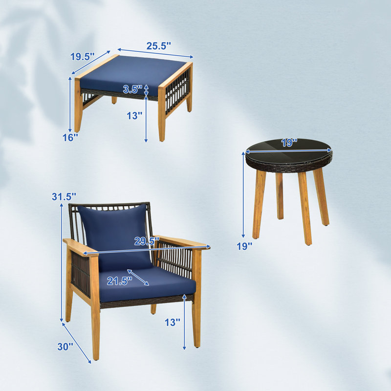 Ensemble de meubles d'extérieur 5 pièces avec chaises en osier, table basse et 2 repose-pieds