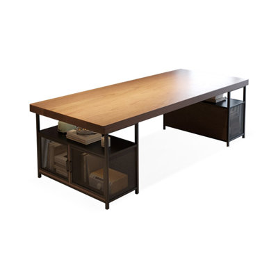 The workbench Solid wood desk Bookcase and storage cabinet are integrated into one