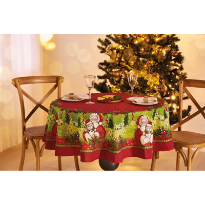 Aathan Christmas Holiday Tablecloth Is Printed With All The Christmas Magic And Its Charms, Bringing The Beloved Santa Claus, Winter Snow Christmas Village Theme