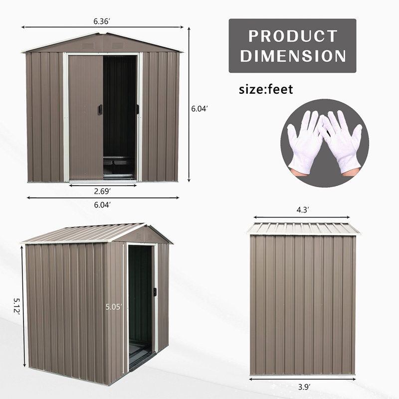 Remise de rangement extérieure en métal gris, H 72,56 po x l 72,56 po x P 46,97 po