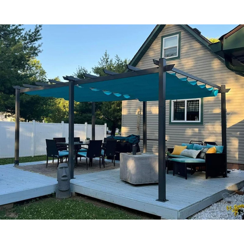 Aluminum Pergola with Canopy, Blue, 18 ft. W X 10 ft. D