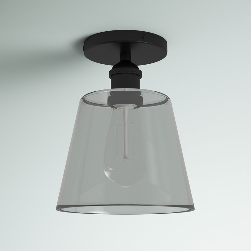 Annette Glass Semi Flush Mount, Black / Smoked Glass, 9'' H x 7.25'' W x 7.25'' D