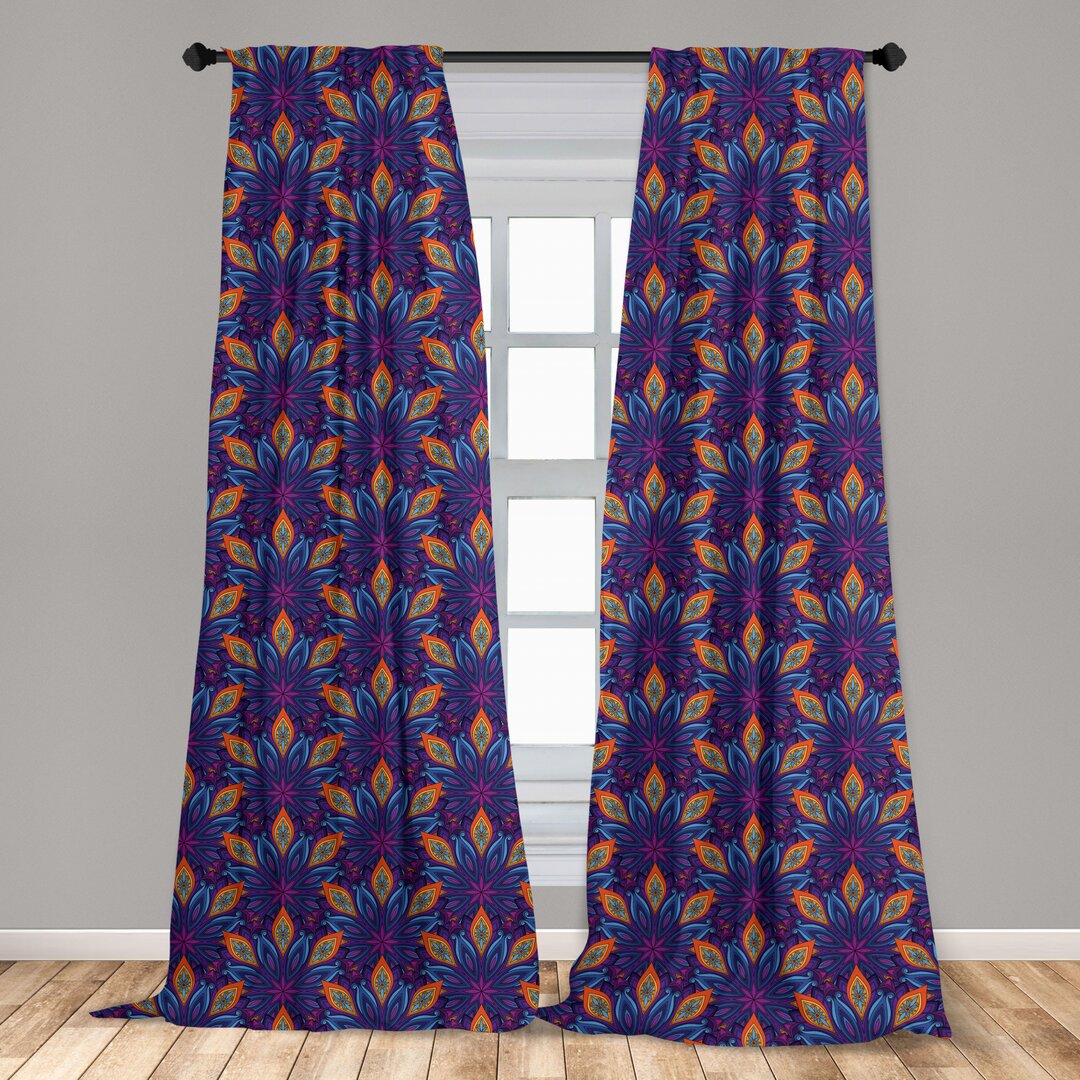 Fenstervorhänge, Leichtes Dekor, Leuchtende Blumen Verziert, Mandala, Orange Hellblau Lila