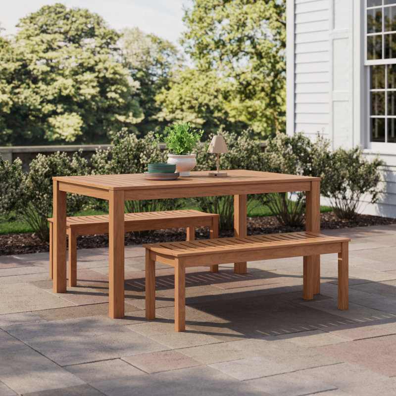 Narelle 4-Person Teak Outdoor Rectangular 59" Long Dining Set