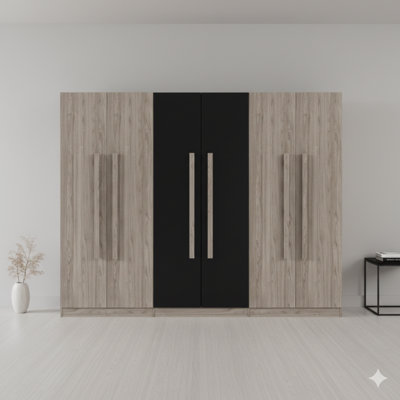 Six compartiments de rangement en bois pour six personnes, comprenant 2 compartiments de rangement internes, finition bois noir et naturel