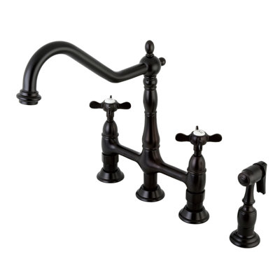 Kingston Brass Bel-Air Two-Handle 4-Hole Deck Mount Bridge Kitchen Faucet with Brass Side Sprayer
