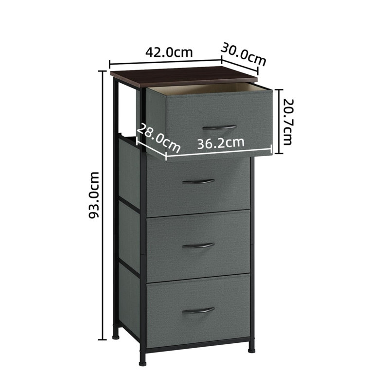 42 cm W Steel Bedside Table, Grey