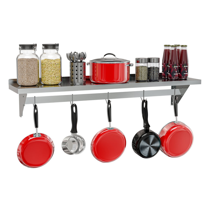 Stainless Steel Wall Mounted Kitchen Shelf with Pot Rack