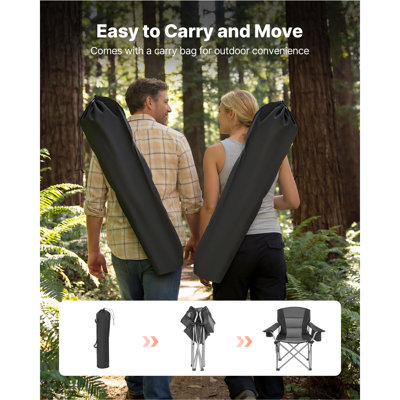 Oversized Camping Chairs, 450 lbs Heavy-Duty Support, 2 Pack, Portable Folding Camp Chairs with Padded Backrest & Armrests, Cup Holder & Side Pocket, Cooler Bag, Carry Bags for Outdoor, Fishing