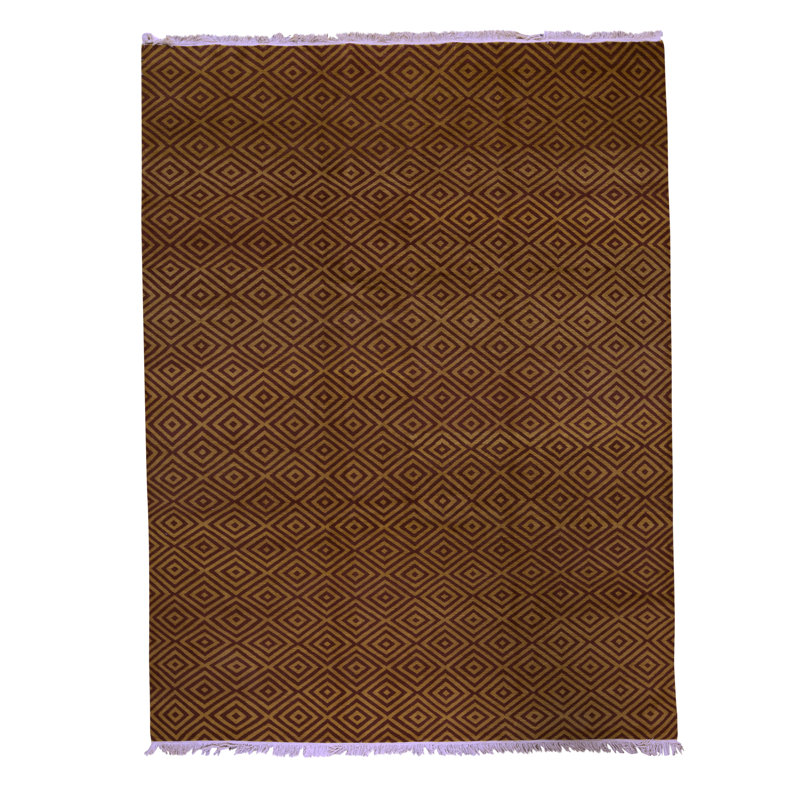 Tibetan Wool Geometric Area Rug in Brown