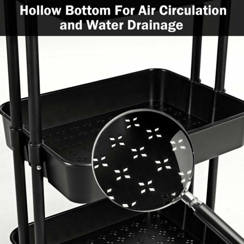 Black 3-Tier Metal Rolling Utility Cart with Casters