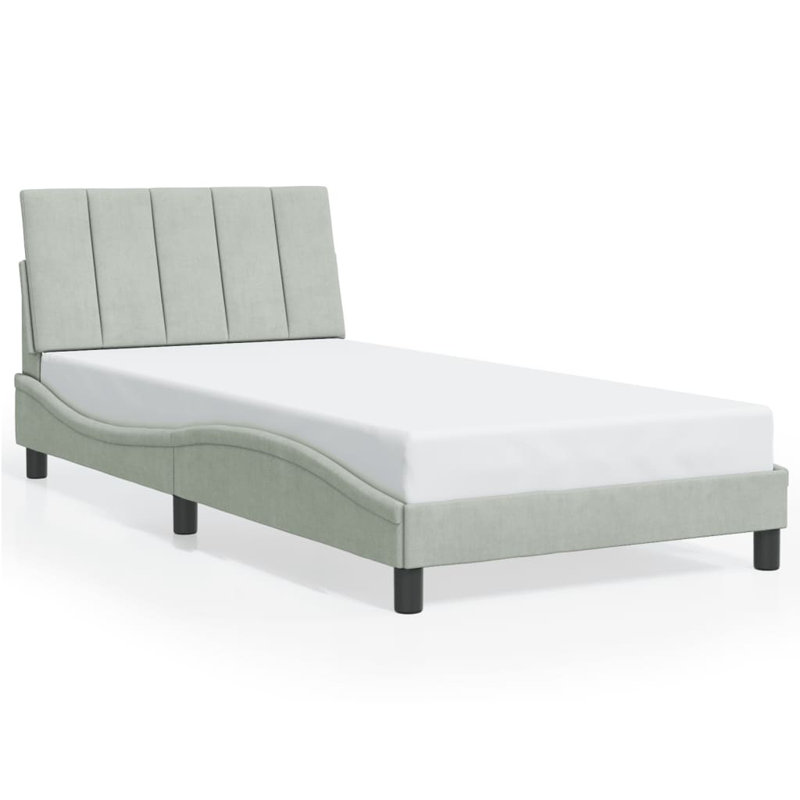 Structure de lit avec DEL sans matelas Hanko velours gris clair 39,4 po x 74,8 po, Gris clair, Lit simple