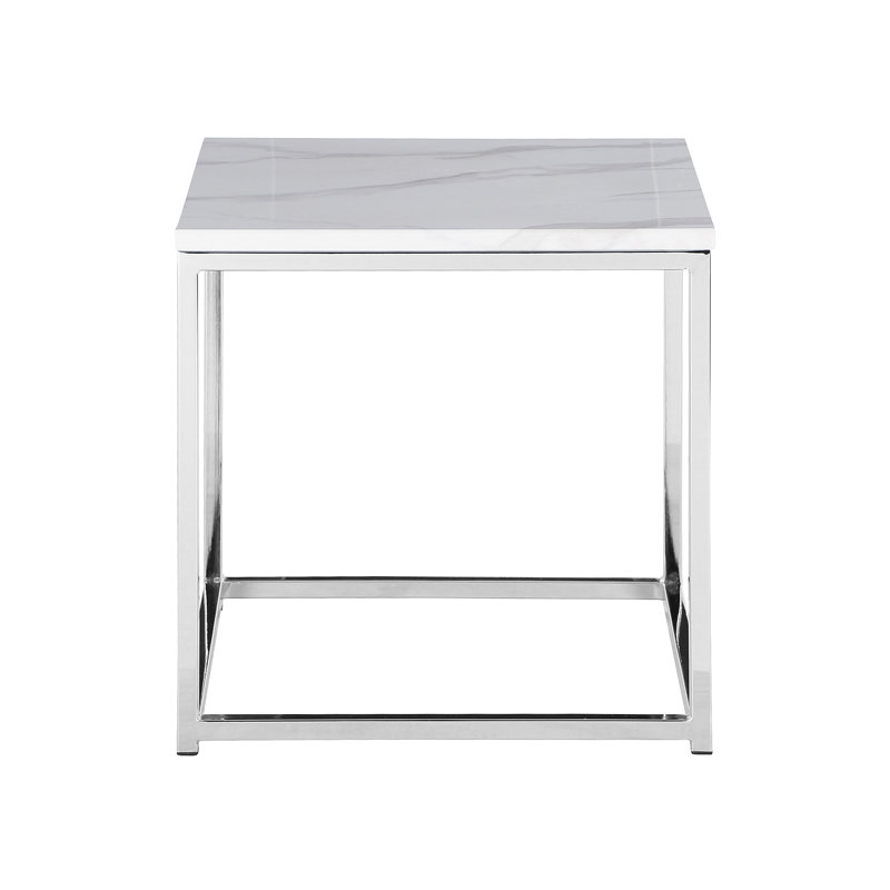 Rumi Frame End Table, Chrome, White