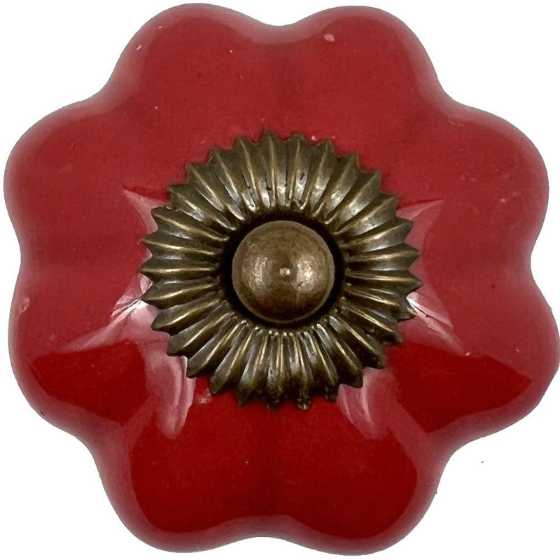 Ensemble de six boutons de tiroir en céramique en forme de fleur rouge
