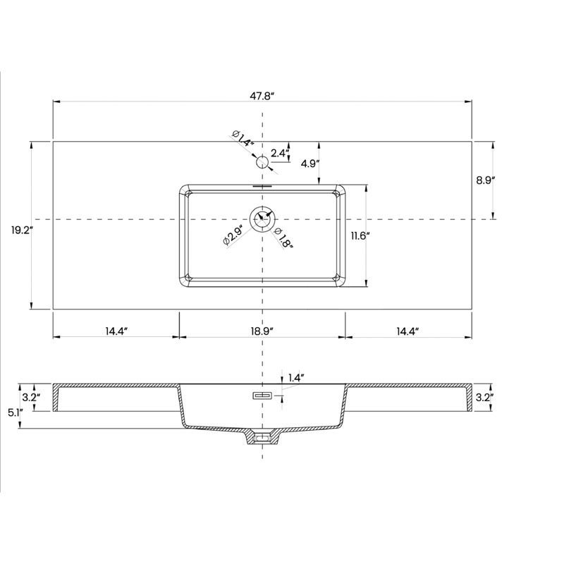 Meuble-lavabo 48 po en noyer avec lavabo à quartz et tiroirs noir mat