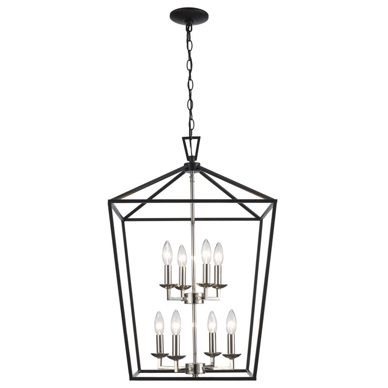 Lustre géométrique 8 lumières Hertford , H 29,5 po x l 19 po x P 19 po, Chrome poli/Noir