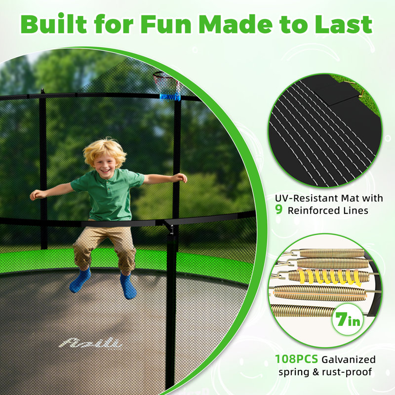 Trampoline de cour arrière de 16 pi avec enclos de sécurité Fiziti Outdoor Trampoline Series, Vert