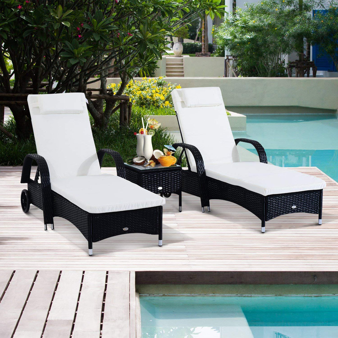 Stutler 200cm Long Reclining Chaise Lounge Set with Cushions and Table