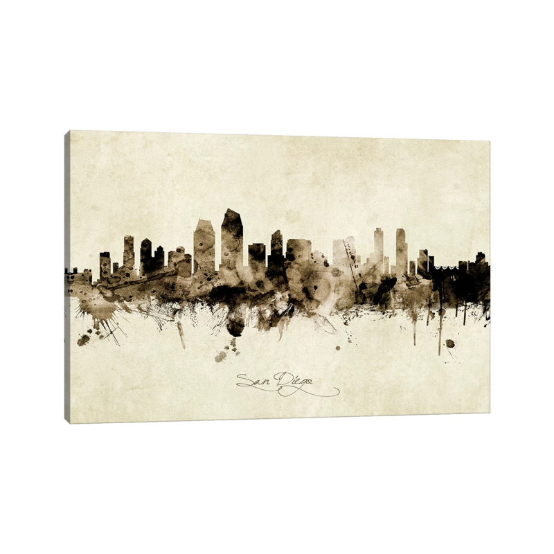 «San Diego California Skyline» par Michael Tompsett, reproduction d'art sur toile tendue, H 40 po x l 60 po x 1,5 po