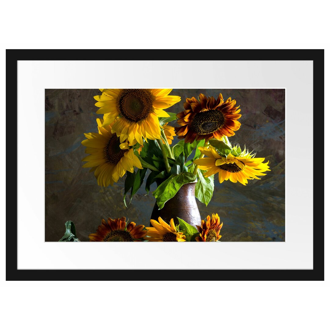 Gerahmtes Poster Sonnenblumen in edler Vase