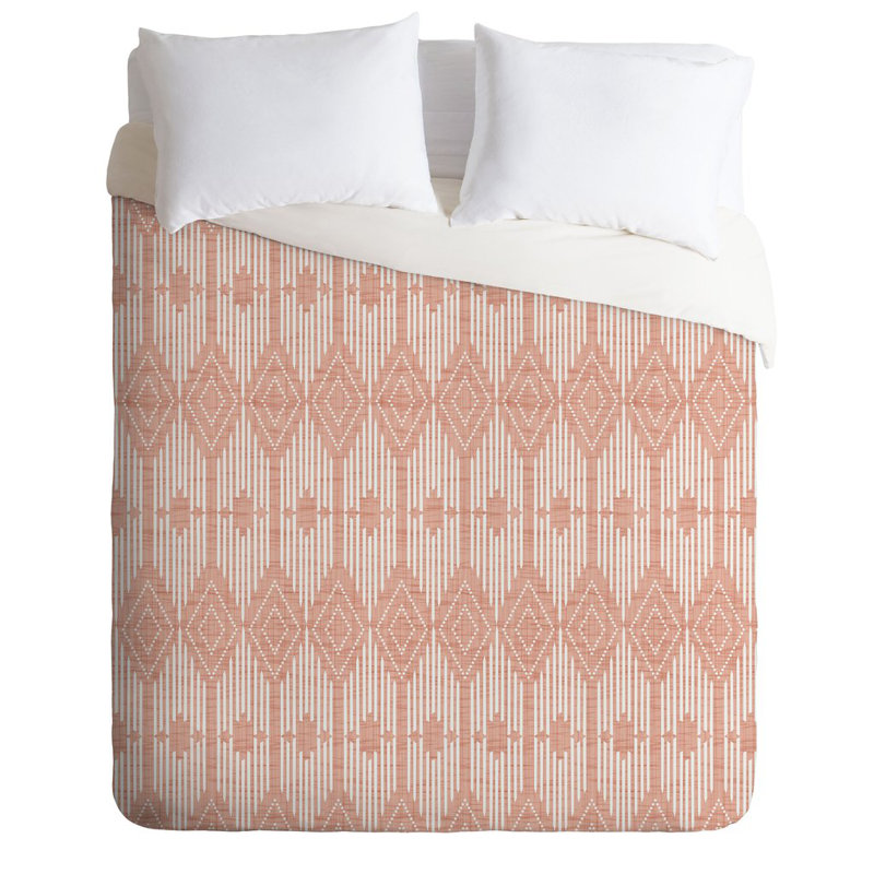 Rustic Polyester Geometric Shapes Duvet Cover, Queen Duvet Cover + 2 Standard Shams, Pink
