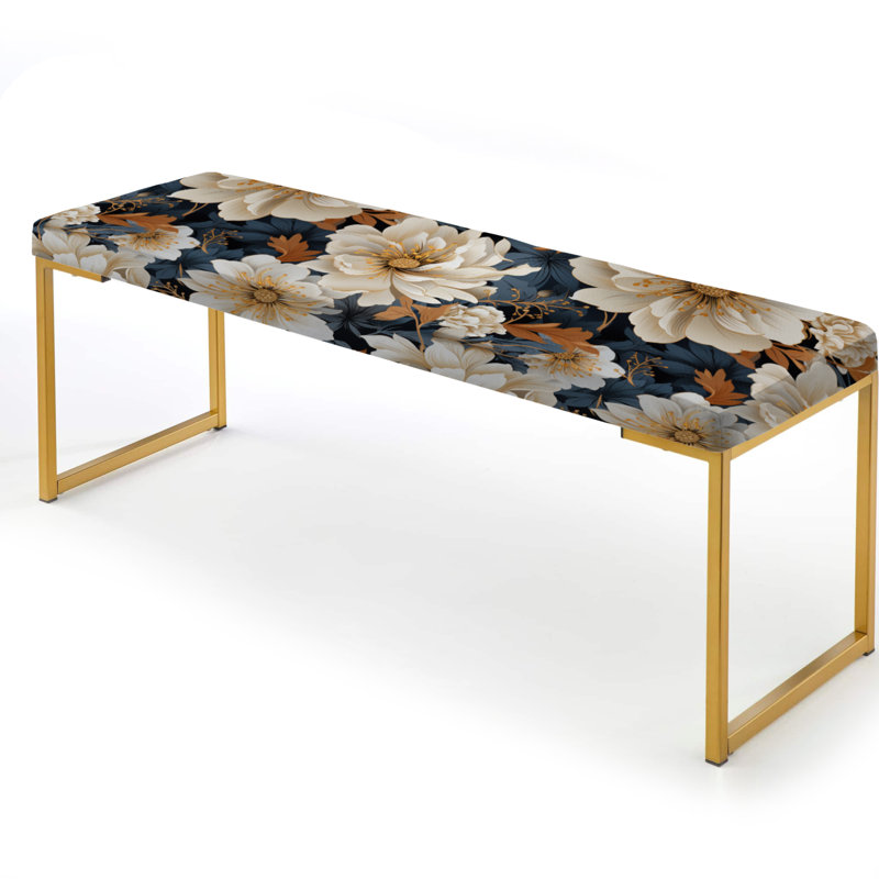 Upholstered Gold Bench, White & Gold Contemporary Floral Fusion Collage