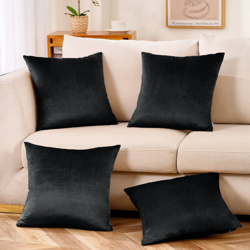 Plain Velvet Cushion Cover-(Pack of 4), Black