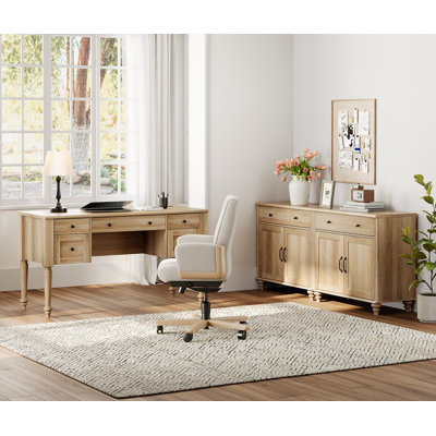 2 Piece Office Set, 56" Executive Desk & Set Of 2 Cabinets, Oak