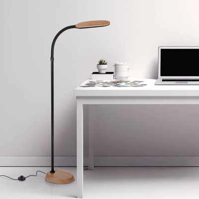 Litespan Slim 55 in. Industrial Dimmable LED Directional Task Floor Lamp, Black Finish and Wood Base