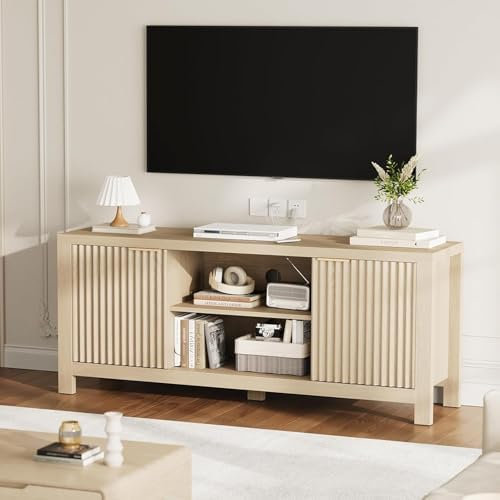 Meuble télé pour téléviseur de 65 po, console multimédia d'une capacité de 100 lb avec tablettes de rangement ouvertes