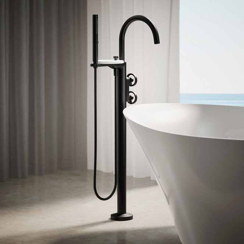 Garniture de robinet de bain pour plancher Composants, Noir mat, Poignée de roue