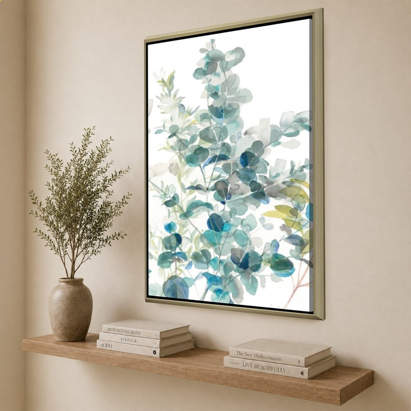 «Eucalyptus I White» par Magnolia Simplicity, gris neutre - impression sur toile, 64" H x 44" W, Champagne