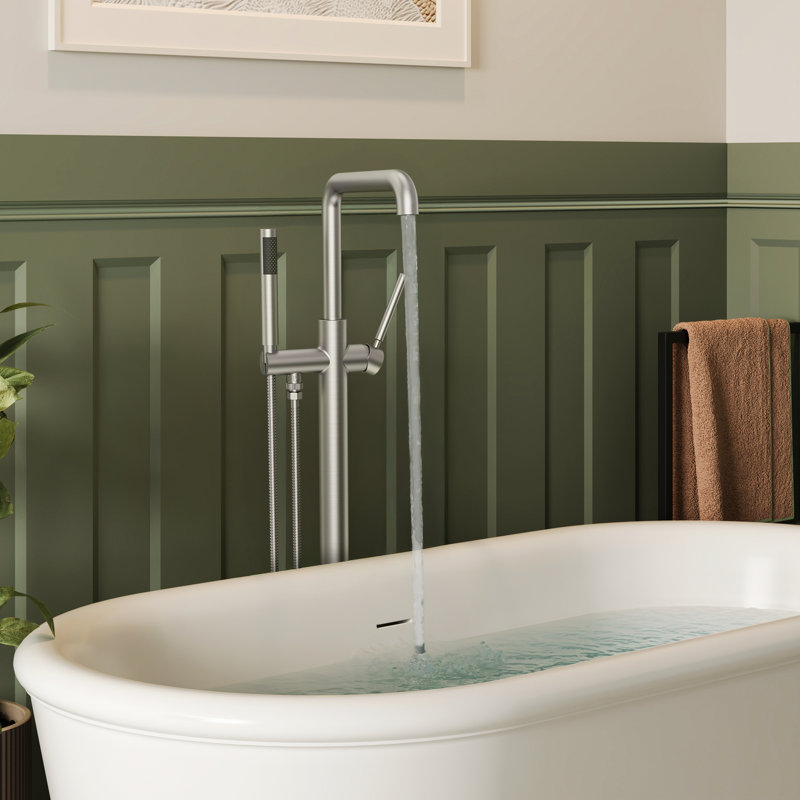 Robinet de baignoire autoportant à poignée simple avec inverseur, Nickel brossé