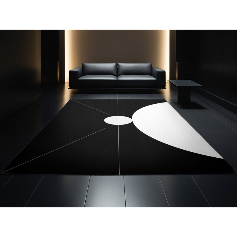 Tapis géométrique noir et noir lavable à la machine, 2 x 4