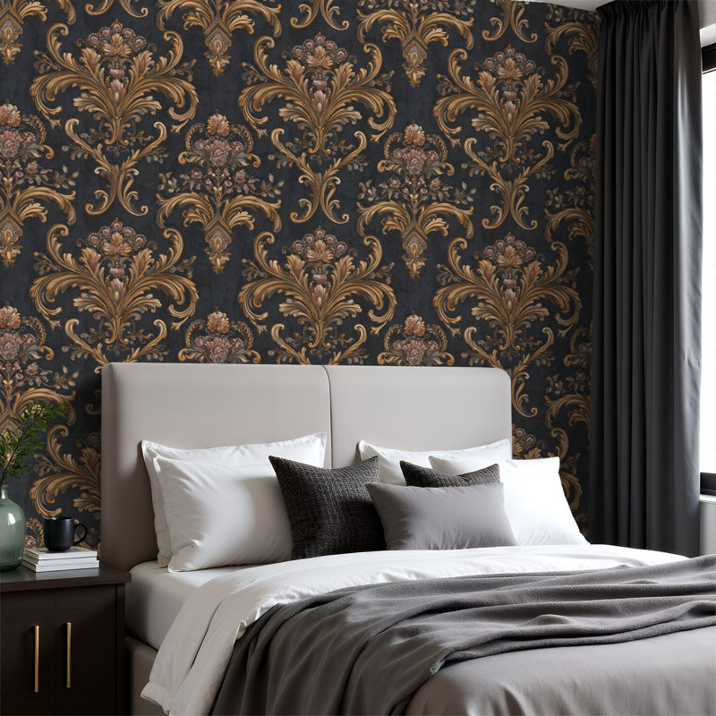 Papier peint adhésif peler et coller en PVC, revêtement mural auto-adhésif amovible avec imprimé damassé baroque élégant, imperméable pour la décoration intérieure - rouleau
