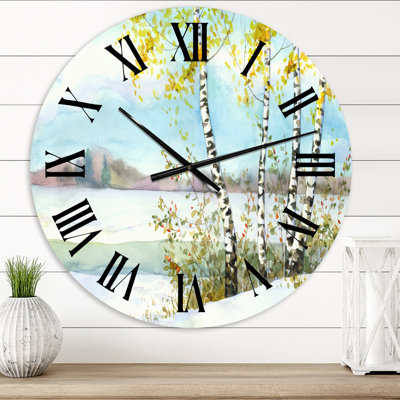 Horloge murale Birches In Snowy Field - Lake House