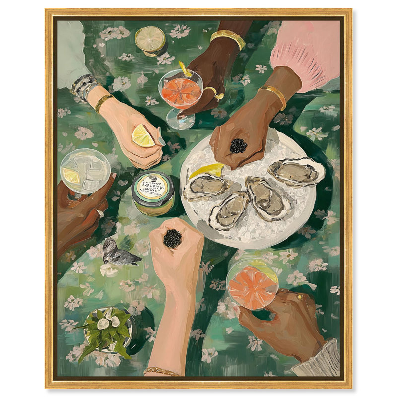 Impression sur toile «Oyster Social» par Art Remedy, H 25 po x l 21 po, Cadre doré